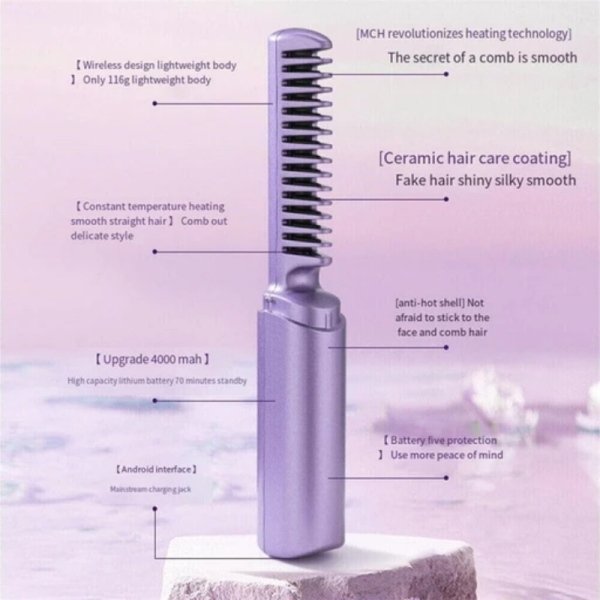 usb 2 in 1 rechargeable anti iron portable cordless hair straightening brush