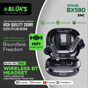 bluk’s bx 580 quad mic enc wireless headset high quality sound with one year official company warranty (premium quality)