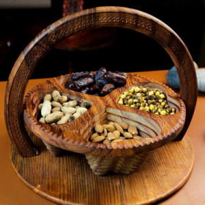 4 portions wooden handy crafted foldable dry fruit basket