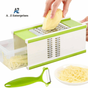 5 in 1 Vegetable Cutter & Grater with Container – Stainless Steel 4 Sided Slicer