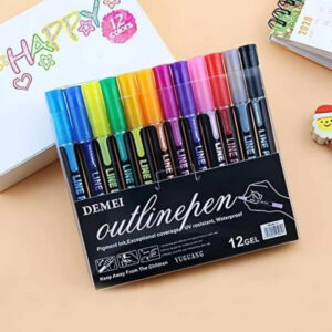 Pack of 12 Pcs Neon Outline Marker Pens Set