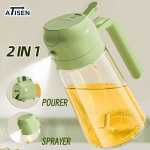 2 in 1 Oil Spray Bottle + Oil Jar 470ml Glass Dispenser