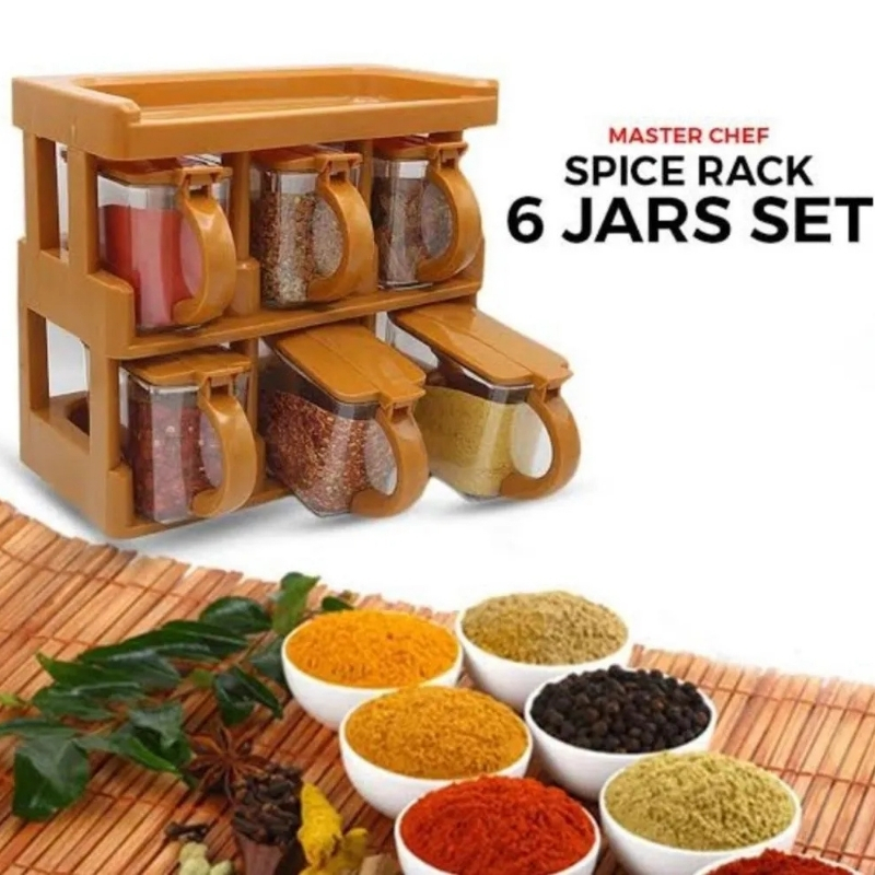 Master Chef Spice Rack - 6 Jar Set in Brown: